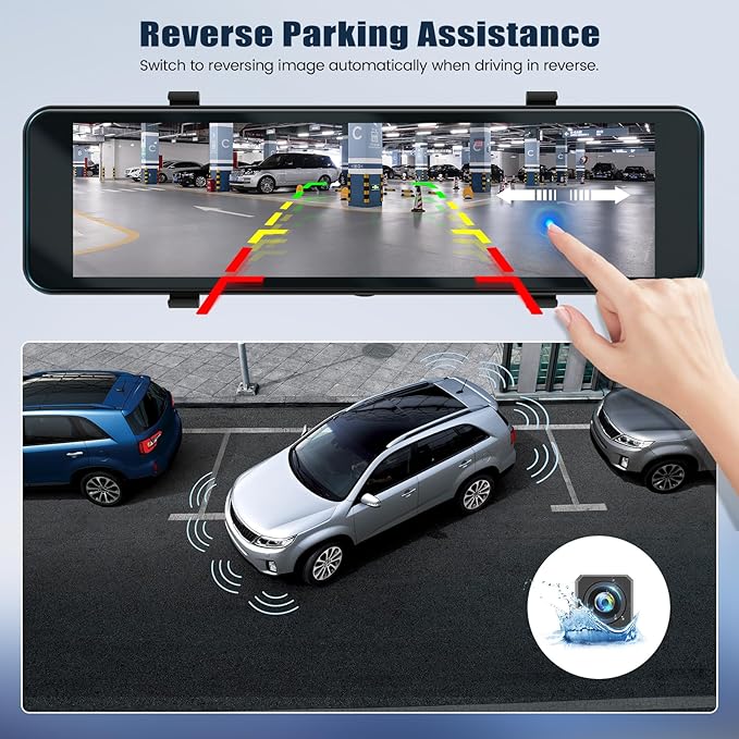 4K Mirror Dash Cam 10.88 Inch Rear View Mirror Front and Rear View Dual Cameras,GPS Tracking,Loop Recording,G-Sensor,Parking Assistance,APP Control,Parking Monitor,Waterproof Backup Camera