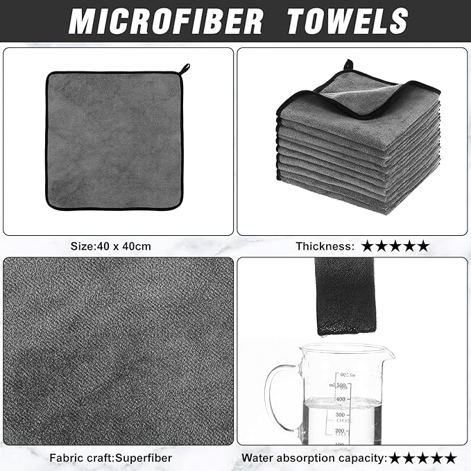 Tallew 40 Pcs Microfiber Towels:16"x16" Microfiber Drying Towels Bulk Micro Fiber Car Cleaning Cloth for Cars Drying Washing Polishing Office Windows Cleaning Household Supplies (Gray)