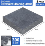 Microfiber Cleaning Cloth, Premium 8 Pack Cleaning Towels, Lint-Free Streak-Free Ultra Absorbent, 300GSM Reusable Microfiber Towel for Cars Shop Garage Home Kitchen, 12.6" x 12.6" Grey