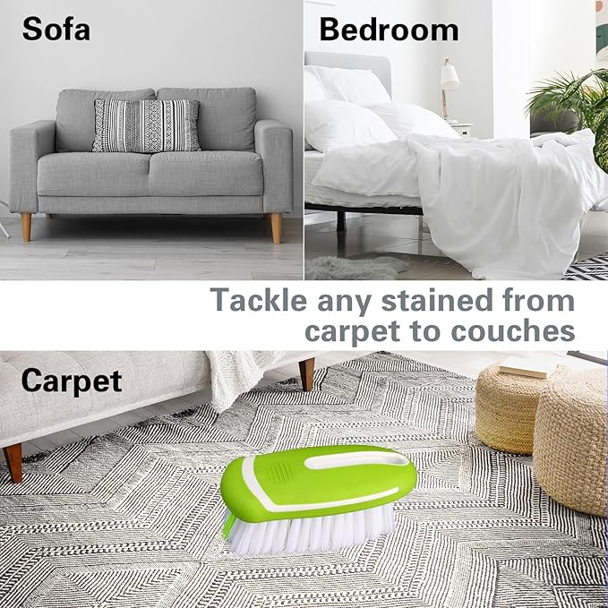 Carpet Cleaning Brush & Upholstery Brush Set, Hard Bristle Carpet Scrub Brush, Rug Brush, Couch Cleaner Brush, Fabric/Leather Detail Brush for Car, Home & Outdoor Furniture (Green)