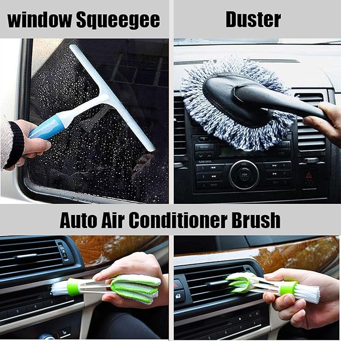 Car Cleaning Tools Kit, Car Wash Tools Kit for Detailing Interiors Premium Microfiber Cleaning Cloth - Car Wash Sponges - Tire Brush - Window Water Blade