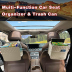 Witaxima 2 Pack Upgraded Car Seat Organizer Backseat with Storage Pockets, Multipurpose Car Organizer Hanging Car Trash Bag Premium PU Leather Garbage Can 2.14 Gallon Large Capacity Accessories Beige