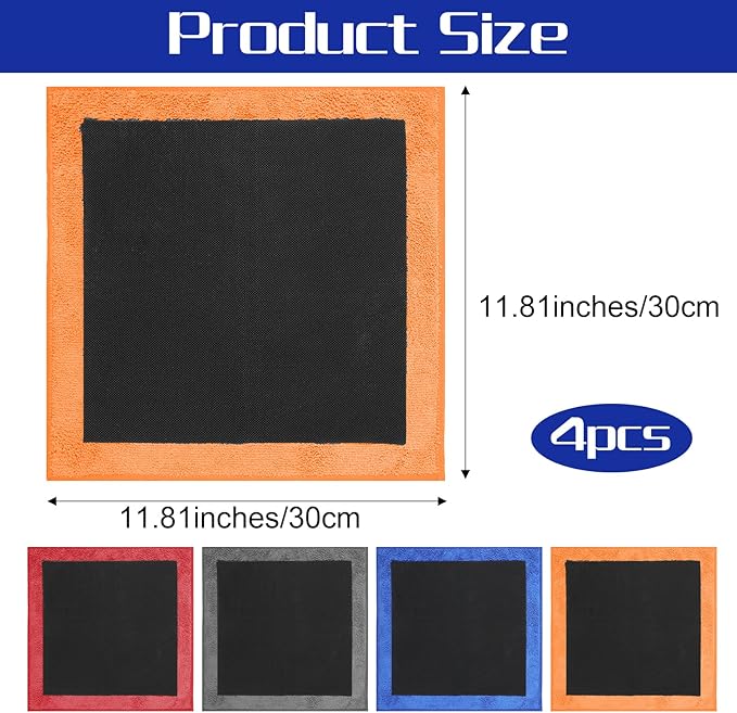 4 Pack Clay Towel Auto Detailing 12 x 12 Inch Clay Bar Towel Microfiber Car Cloth Cleaner Fine Grade Car Towels Automotive for Car Detailing Cleaning Polishing DIY Detail Tool Kit