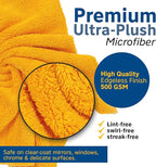 Detailer’s Preference Extra Absorbent Ultra Plush 500GSM Edgeless Microfiber Towels, Car Detailing & Home, Streak-Free, Lint-Free, Scratch-Free, Machine Washable & Reusable, 16x16 Inch, 6-Pack, Orange