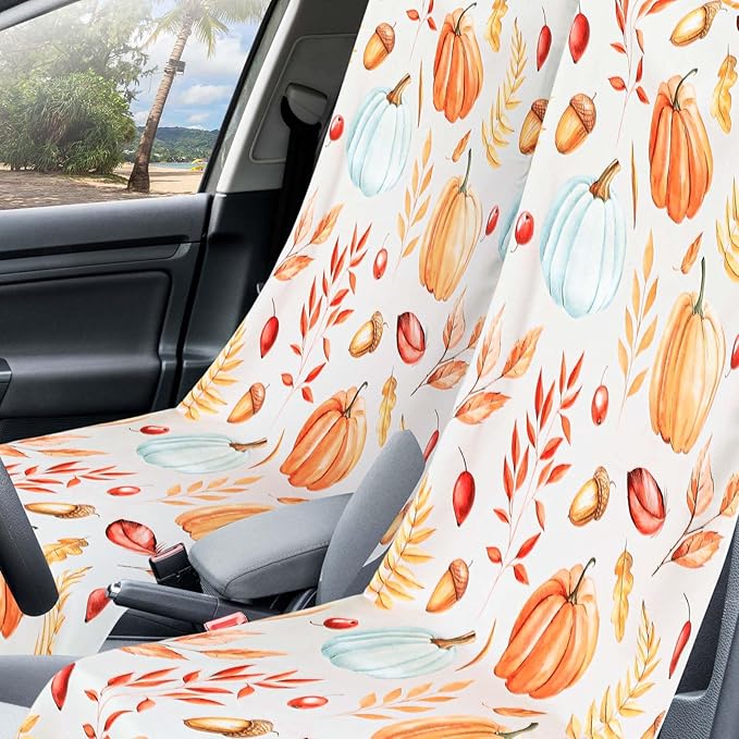 Hahafelt 2 Pack Car Seat Towel Covers with Storage Bag, 63 x 32 Inch Universal Non Slip Waterproof Sweat Protector for Car Truck, Gym Swimming Running, Machine Washable (Pumpkin Pine Cones)