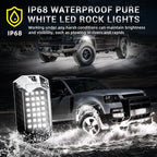 20 Pods Full Angle Pure White LED Rock Lights with Extension Wires, 28 LEDs 6500K Super Bright White Neon Underglow Kit IP68 Waterproof for Semi Trucks Trailer Offroad Pickup Boats RV Vans SUV UTV