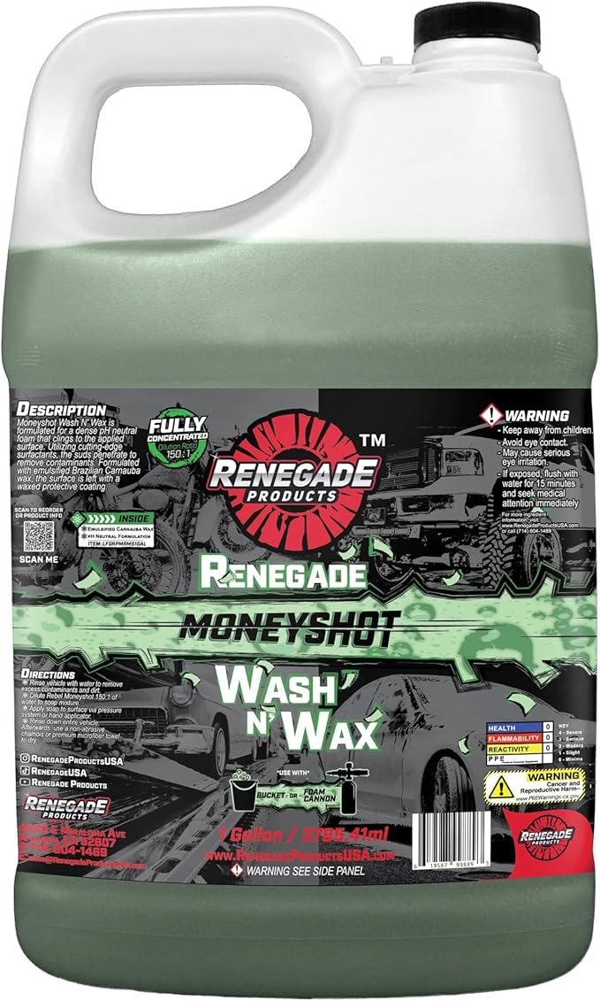 Renegade Products Moneyshot Wash N’ Wax – Professional Car Wash Soap with Wax Protection – High Foaming – Bucket or Foam Cannon Application (1 GALLON)
