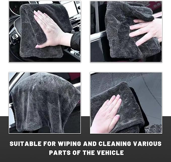 Car Microfiber Towels, 11.8" × 11.8" Ultra Absorbent Drying Towel Twisted-Loop Detailing Cloth, 1200GSM Thick Cleaning Cloth Scratch-Free Quick Dry Towel for Car Truck SUV