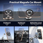 Ultra Magnetic Long-Arm Phone Holder Stand, Fits for MagSafe Car Mount Bracket【Windshield+Vent+Dash】, 360° Rotation Adjustable Strong Magnet Car Mount Desk Office Phone Cradle Holder, Silver