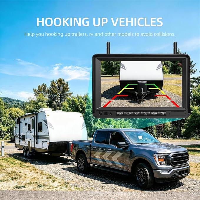 eRapta Dual Magnetic Wireless Backup Cameras - HD1080P 7” DVR Monitor, Stable Signal for RV/Trailer/Truck/Tractor/Camper/Hitch/Travel, 1-Min Install-Free, Clear Night Vision Back Up Camera (ACT702)