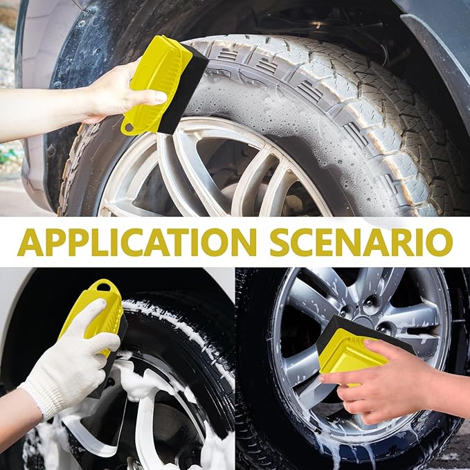 2PCS Tire Dressing Applicator, Car Tire Applicator Dressing Shine Sponge, Reusable Tire Dressing Applicator Pads with Lid, Wheel Applicator Foam for Car Detailing Cleaning (Yellow)