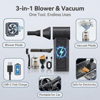 Compressed Air Duster & Handheld Vacuum, 100,000 RPM Electric Air Duster, 3-Speed Cordless Keyboard Cleaner, Rechargeable Mini Air Blower for PC, Computer, Camera and Car Detailing(Black)
