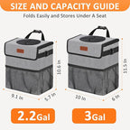 Vankor 3 Gallons Car Trash Can with Lid, Car Trash Bag Bin Hanging Waterproof Automotive Garbage Cans Leak Proof Vehicle Can Grey