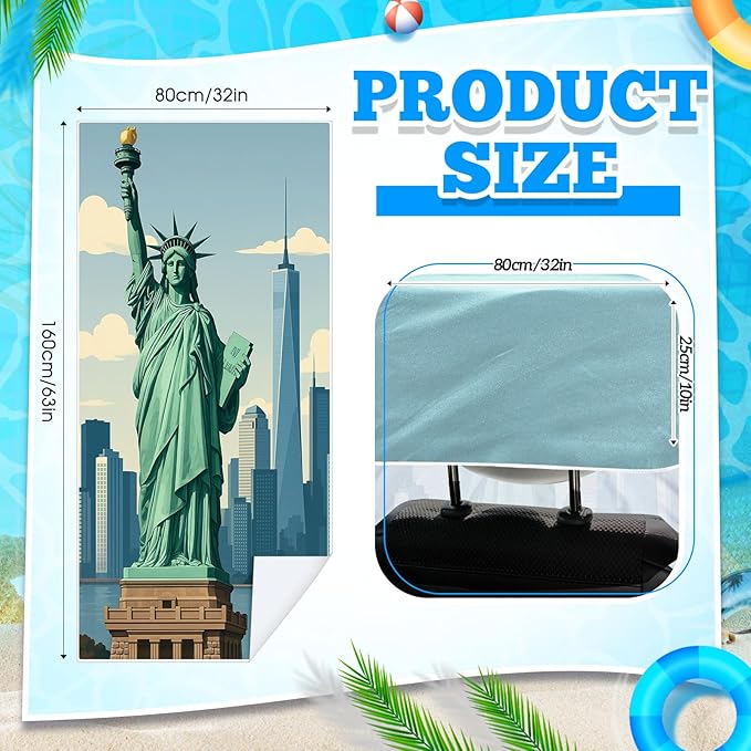 Hahafelt 2 Pack Car Seat Towel Covers with Storage Bag, 63 x 32 Inch Universal Non Slip Waterproof Sweat Protector for Car Truck, Gym Swimming Running, Machine Washable (Statue of Liberty)