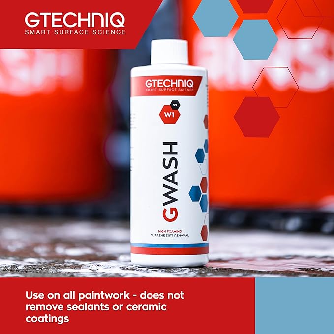 Gtechniq Car Shampoo. Auto W1 GWash Shampoo for Cars. Dirt and Stain Remover Car Cleaning Kit with Pink Grapefruit Fragrance. 100% Biodegradable Foam Cleaner, Wheel Cleaner and Screen Wash - 1L