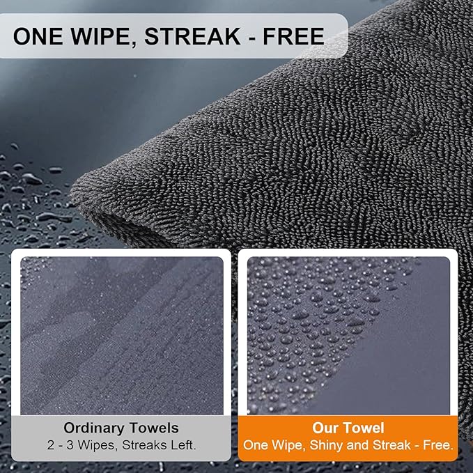 KZKR 2 Pack Car Drying Towel, Dual Sided Microfiber Cleaning Towels (24x35+16x16), 1300GSM Ultra Absorbent, Streak Free, No Scratch, Machine Washable