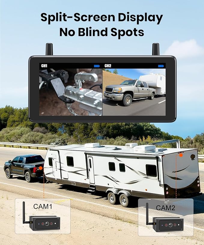AUTO VOX Wireless Backup Camera Magnetic:Portable No Wiring 1 Min Install Trailer Hitch Camera,2-Channel HD 1080P Car Monitor & IR Night Vision Back Up Camera Systems for Truck,RV (7.2 inch Dual cam)