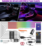 KENANEK 55.12inch Acrylic LED Lights for Car–6 Dreamcolor Interior Car LED Strip Light+2 footwell Lights, 3 Control Methods, Music Sync, Dual USB Cigarette Lighter, Universal Fit for Car/SUV/Truck
