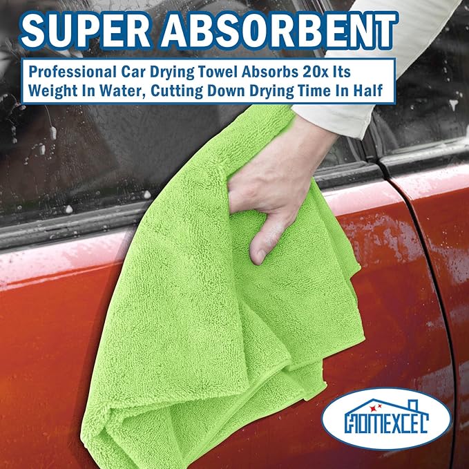 HOMEXCEL Professional Large Microfiber Car Drying Towels 2 Pack-31" x 24", Lint Free, Scratch Free, Highly Absorbent Drying Towel for Cars, SUVs, RVs, Trucks, and Boats, Dark Green