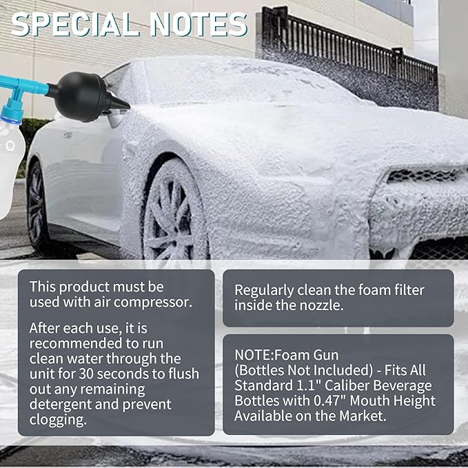 Car Wash Foam Gun High Pressure Car Washer Household Water Gun Foam Generator Washing Blaster(Needs Air Compressor) for Vehicle Upholstery Carpet Seat