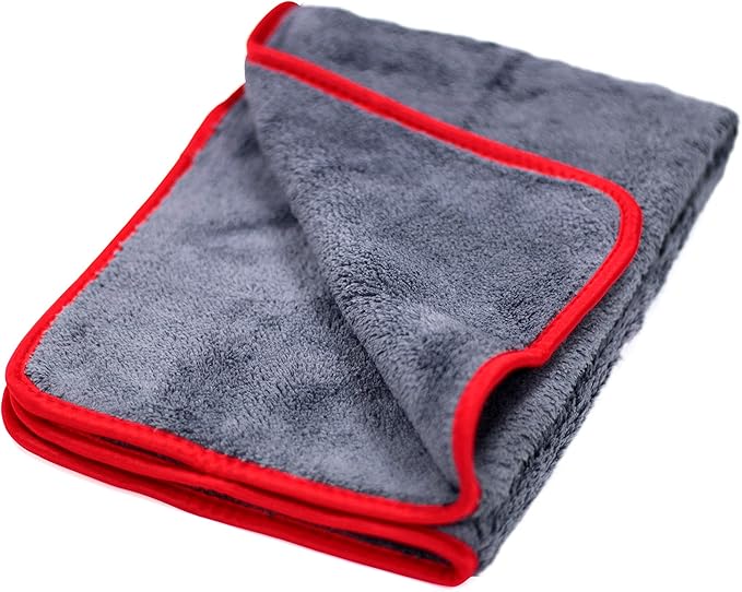 Maxshine 6 Pack Microfiber Towel - 600GSM Ultimate Crazy with Red Silk Border, Grey, 16”x24” (40x60cm) - Scratch-Free Towels for Fast Car Washing & Drying - Perfect for Car Detailing