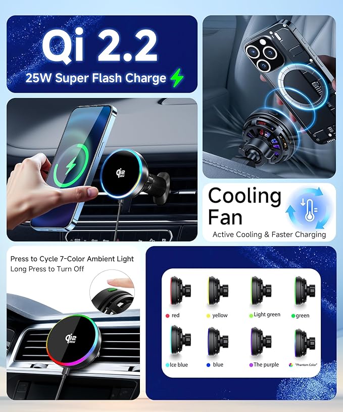Qi2.2 Max 25W Fast Wireless Car Charger Phone Holder for 2021-2026 Nissan Rogue/2020-2025 Sentra/2019-2025 Altima 8-Inch Screen, Magnetic Phone Mount Compatible with MagSafe