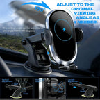 Wireless Car Charger Phone Holder Mount 15W Fast Charging, Auto Clamping with Smart Sensor, Dashboard & Windshield Car Phone Holder for iPhone for Google Samsung Android