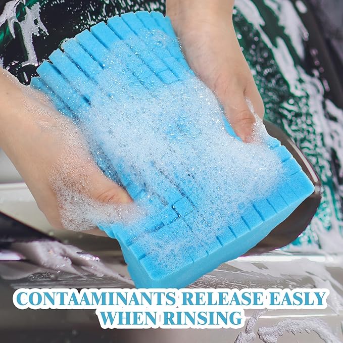 Big Sponge 2.0 Soft Car Wash Sponge with Enhanced Grip Reaches Tight Spots Safe for All Paint Types Works with Rinseless Wash Car Soap(Blue)