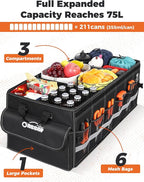 Oasser Car Trunk Organizer for SUV 75L Collapsible 4 Compartment Storage, Foldable Organizer Car Accessories for Women/Men