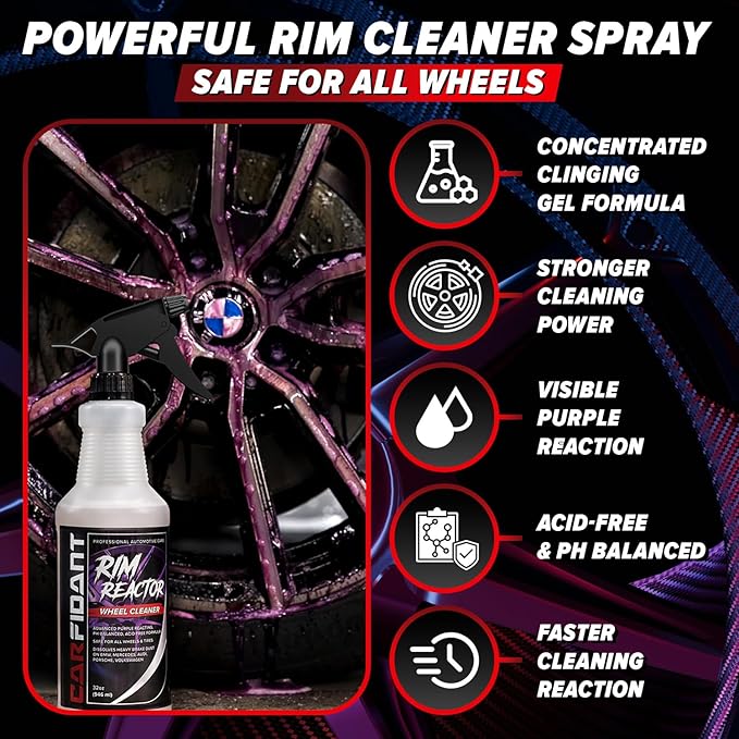 Rim Reactor Wheel Cleaner – Premium Formula Quickly Removes Brake Dust, Grime & Dirt - Tire Cleaner Spray Safe for Alloy, Aluminium, Chrome and Black Wheels - pH Neutral Rim Care – 16 fl. oz. (2-pack)