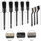HMPLL 10pcs Detailing Brush Set, Multi-Purpose Car Detailing Brushes for Cleaning Car Interior, Exterior, Engine, Leather, Including 5 car Cleaning Brush, 3 Wire Brush, 2 Air Vent Brush,Black