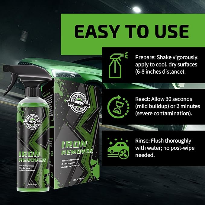 Iron Remover Car Detailing – Iron Decon Spray, Pulls Out Brake Dust, Rust & Fallout -Effective on Wheels & Paint,pH Neutral Formula - 16 fl. oz.