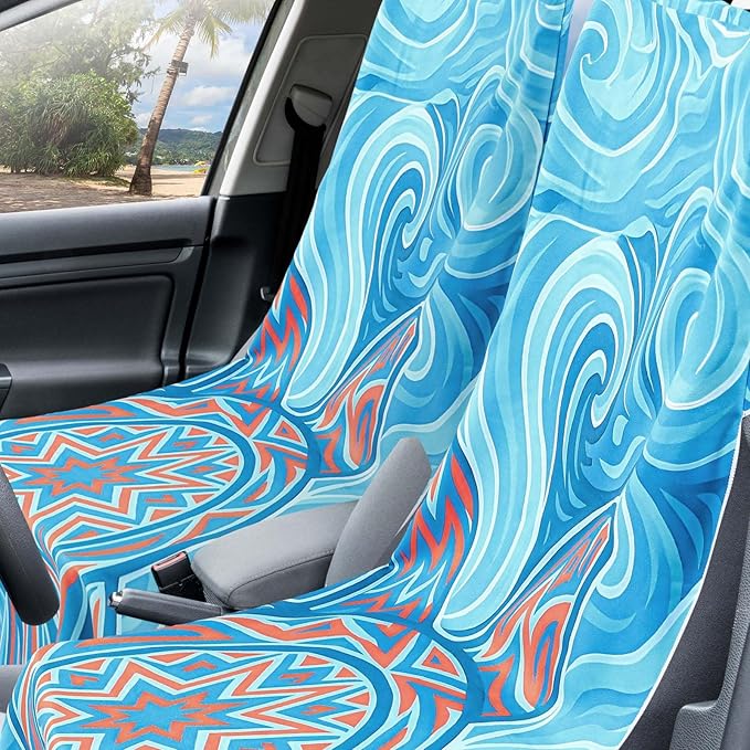 Hahafelt 2 Pack Car Seat Towel Covers with Storage Bag, 63 x 32 Inch Universal Non Slip Waterproof Sweat Protector for Car Truck, Gym Swimming Running, Machine Washable (Colorful Sea Turtle)
