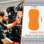 Tanlade 2 Pcs 2 Pack Large Microfiber Car Wash Sponge for Cleaning, Non Scratch Microfiber Sponges for Car Washing Supplies, Trucks and Motorcycles (Orange)