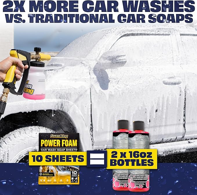Foam King Car Wash Soap Strip (10ct = 5 Car Washes) - Concentrated Car Cleaning Soap Sheet, No Plastic Bottle - For Foam Cannons Guns, Bucket Wash. Safe for Cars, Trucks, Motorbikes - Citrus Scent