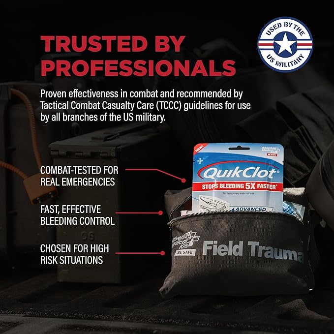 Adventure Medical Kits QuikClot Advanced Clotting Gauze - Stops Bleeding Up to 5X Faster Than Standard Gauze - Kaolin Hemostatic Dressing - for First Aid Kits & Survival Gear - 3 x 24