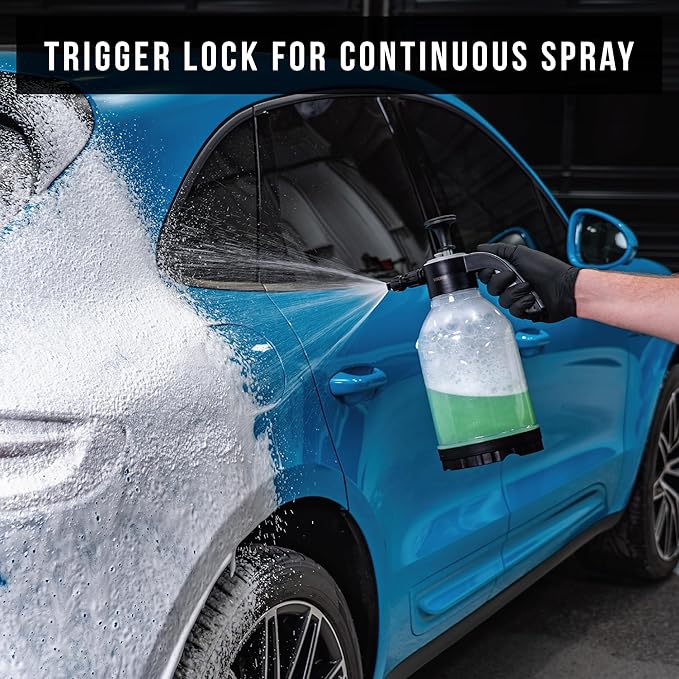 VIKING V+ Premium Foam Pump Sprayer for Car Cleaning Kit and Car Detailing Kit, Foaming Spray Bottle with Trigger Lock, Adjustable Nozzle; Clear Canister with Level Indicators; 1.25L Working Capacity
