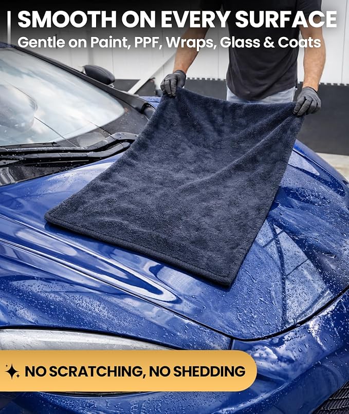 EVEO Car Drying Towel - (1300 GSM) XL Drying Towels Car Detailing - Car Microfiber Towel (36"x24") Microfiber Drying Towels for Cars Towels Drying, Car Wash Towels, Ultra Absorbent - Grey & Blue