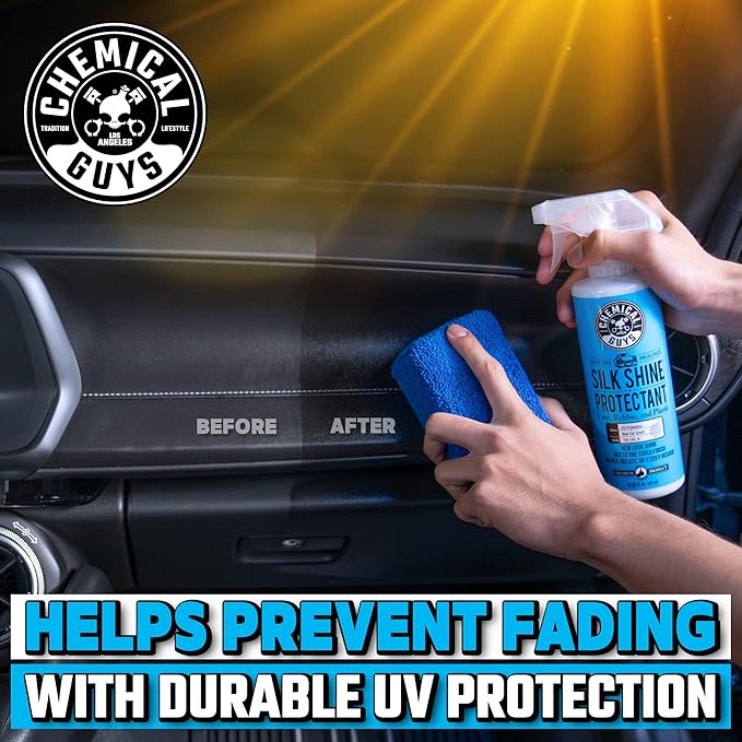 Chemical Guys Silk Shine Tire and Trim Dressing and Protectant – Non-Greasy Vinyl, Plastic & Rubber Spray, Plastic Restorer for Cars – Restores Shine for Cars, Trucks, Motorcycles, RVs, 128 oz