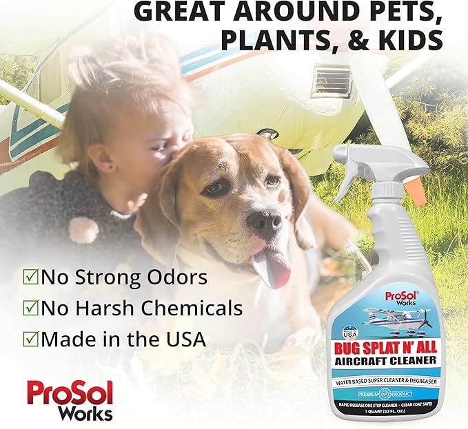 Bug Splat N' All Aircraft Cleaner 32 fl oz - All Purpose Cleaner that Removes Grease, Oil, Bug Splatter, Grime, & Dirt - Cleaner Spray for Aircraft Metals, Paints, & Coatings - Safe on All Surfaces