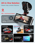 REDTIGER 4K STARVIS 2 Dash Cam Front and Rear, 5GHz WiFi 20MB/s Download, 128GB Card Included, Voice Control, Dash Camera for Cars with 3.18" Touch Screen, GPS, Loop Recording, Parking Mode(F7N Touch)