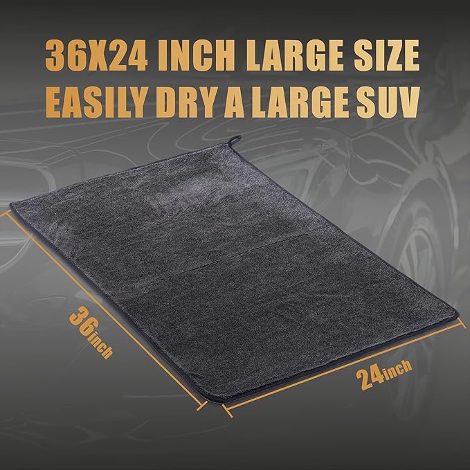 2-Pack Microfiber Car Drying Towel – Extra Large 24” x 36”, Streak-Free, Scratch-Free, and Ultra-Absorbent for Effortless Car Detailing