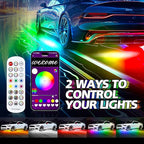 8PCS Car Underglow Light Bar Kit - Wireless App & Remote Control Dreamcolor Chasing Lights, Aluminum Exterior Underbody Multicolor Soundsync Neon Light Strip for Car Truck RV