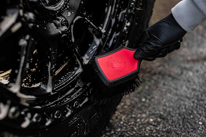 Detail Factory - ProGrip Wheel Face Brush - Ergonomic ProGrip Handle - Premium Wheel Cleaner Brush - Soft Flagged-Tip Bristles - Red & Black