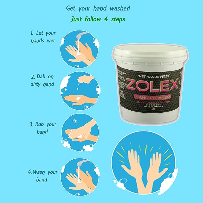 Zolex Water Activated Hand Cleaner for Working Hands| Stain Remover for Heavy Duty Workers | Grease Remover for Mechanics and Heavy Duty Workers - Non-Toxic Petroleum Free (1.5 lb Tub)