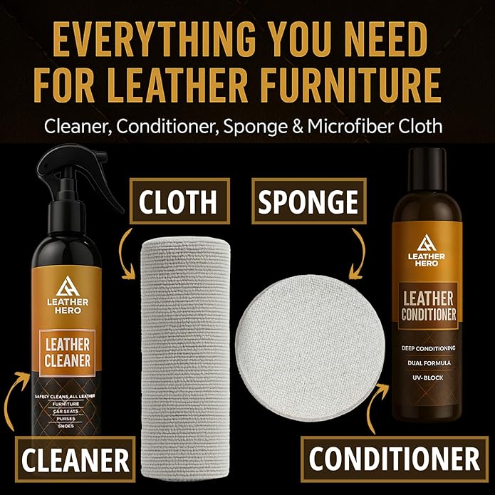 Leather Cleaner and Conditioner Kit – 4-Piece Set with Best Leather Cleaner for Couches, Sofas, Chairs, Furniture, and Car Interiors