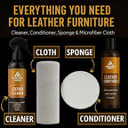 Leather Cleaner and Conditioner Kit – 4-Piece Set with Best Leather Cleaner for Couches, Sofas, Chairs, Furniture, and Car Interiors