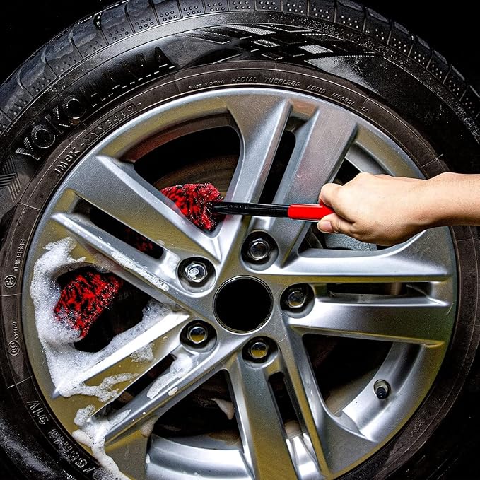 Soft Brsuh Wheel Brushes Set (3 Pack) - 3 Szie Synthetic Soft brsuhie Brush, 1x Car Detail Brush, Wheel Soft brsuhies Cleaning Brush for Car Rim Wheel Washing…