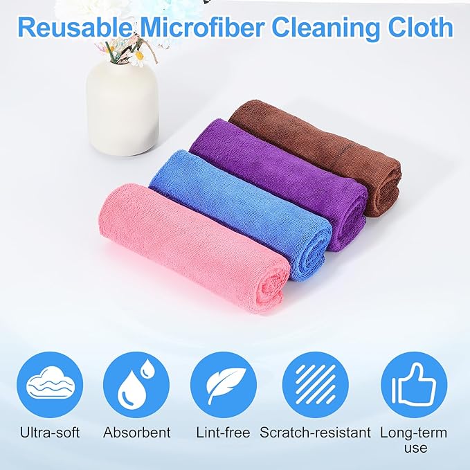 HARFINGTON 2 Pack Microfiber Cleaning Cloth, 24" x 12" Multi-Functional Cleaning Towels Reusable Absorbent Rags for Car Wash Kitchen Household Window Clean, Brown