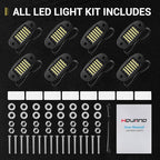 Hovano 8 Pods White Rock Lights 6000K Pure White 36 LEDs SMD Chips Super Bright Neon Underglow Light IP68 Waterproof for Pickup Trucks SUV UTV ATV RZR Car Boats (White)